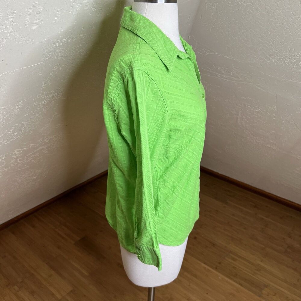 Faded Glory Button Down Shirt Womens Medium Lime Green 3/4 Sleeve Y2k Textured - Picture 8 of 10